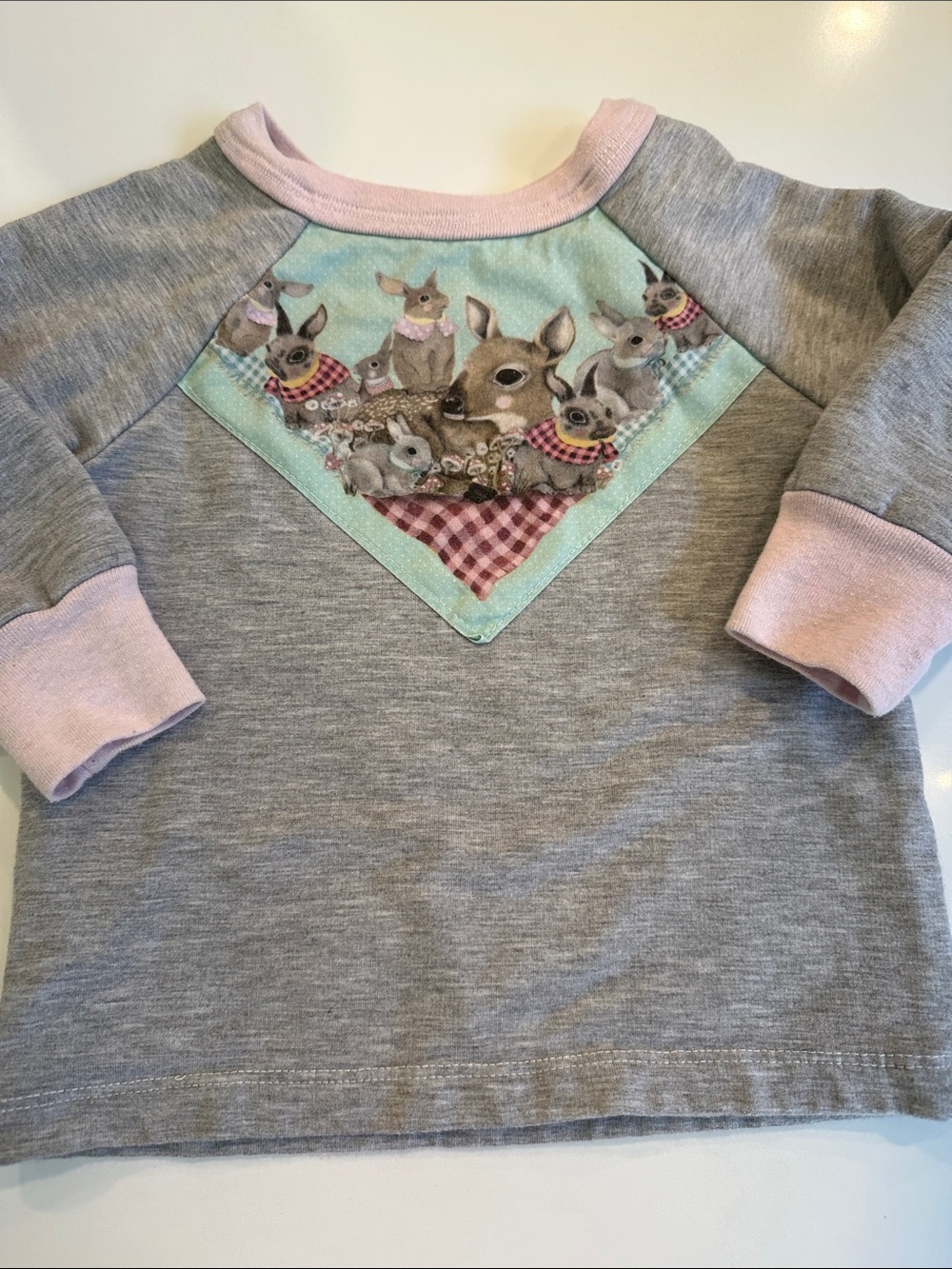 Supayana Handmade Organic Cotton Grey & Pink Woodland Animal Pullover Sweatshirt